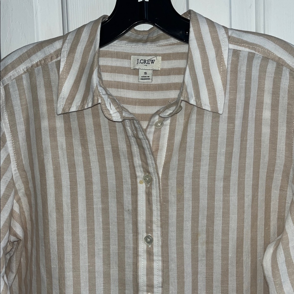 J. Crew Tan Striped Linen Shirt Size Small - Picture 5 of 8